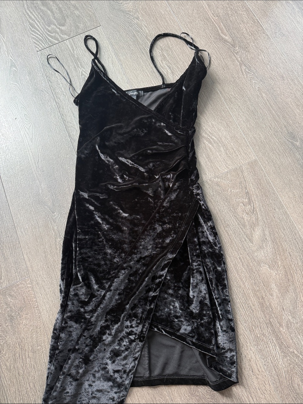 Revamped Black Crushed Velvet Wrap Mini Dress